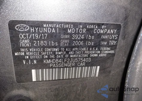 2018 Hyundai Elantra Limited из США, поврежденный, VIN KMHD84LF2JU575403